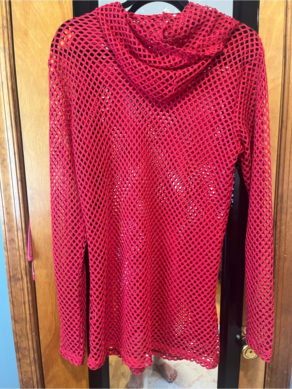 Red Mesh Long-Sleeve Swim Coverup - Picture 3 of 4